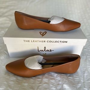 Lulu’s Holly Leather Cognac Pointed Toe Flats
